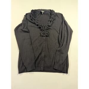 Talbots Petite Women’s Small Black Ruffle Cardigan Sweater Button Front Classic